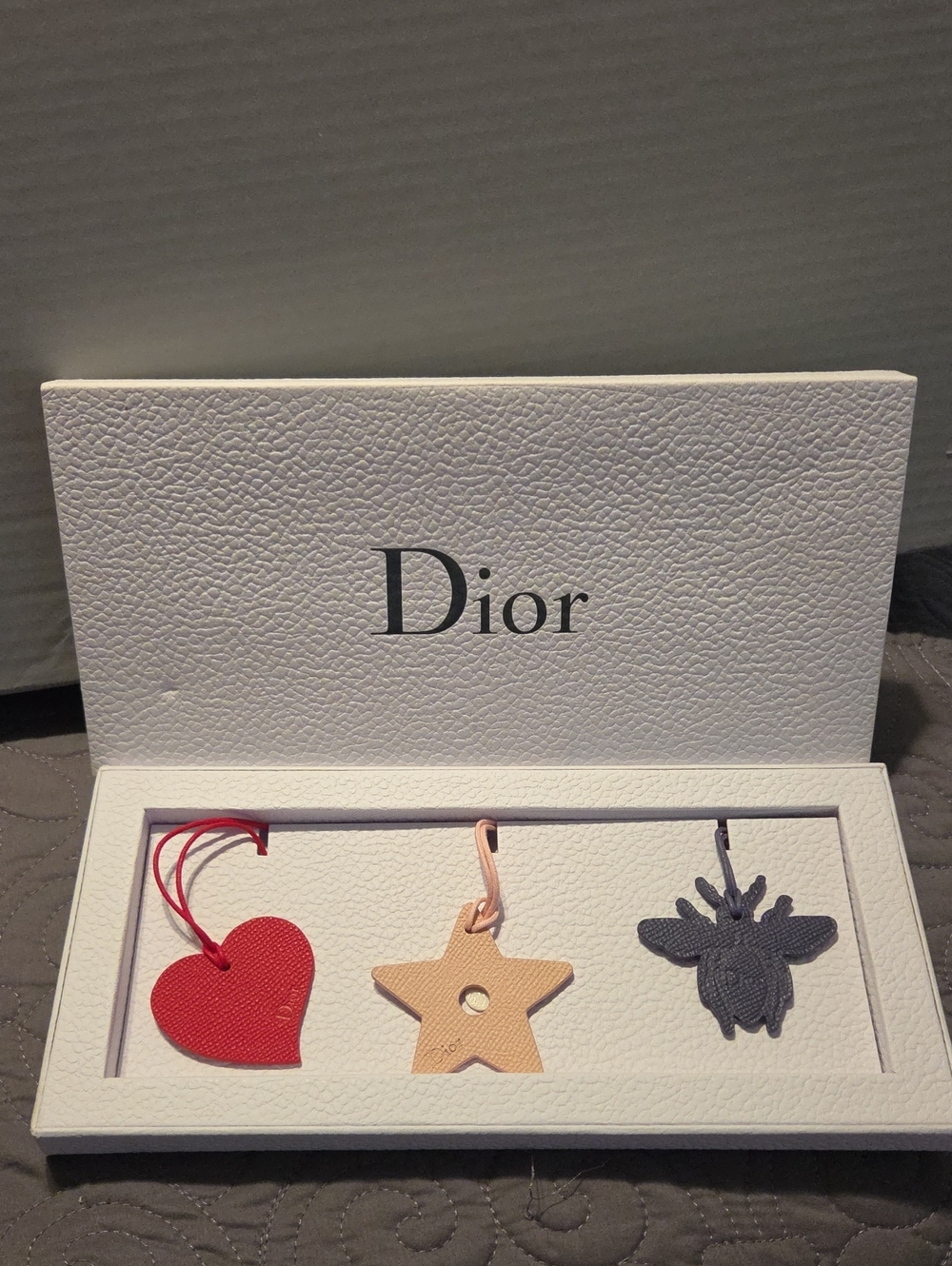 DIOR Leather Charms Set (3)- Red, Beige, Navy